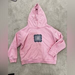 Monag Pink Kids Hoodie with monogrammed patch S, size YS